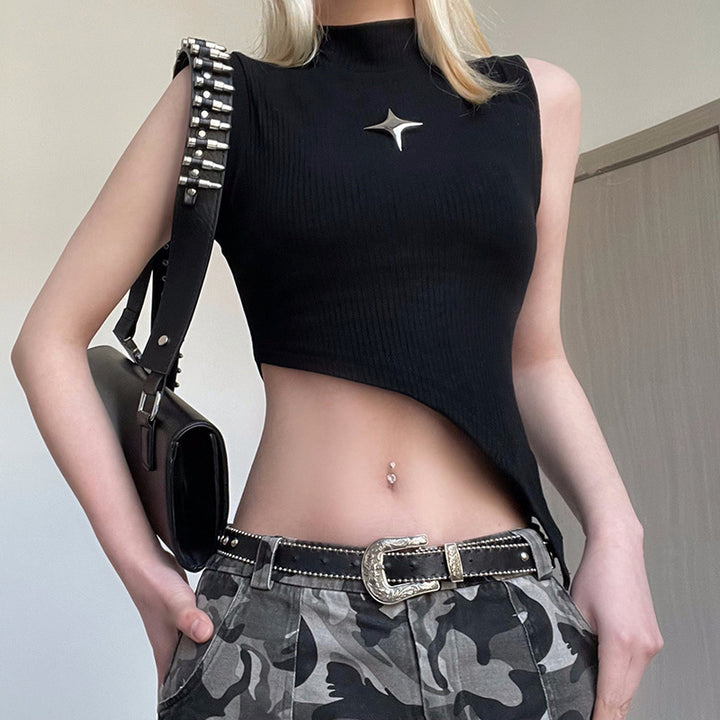 Damen asymmetrisches Crop-Top mit modernem Design und dekorativen Details Drune