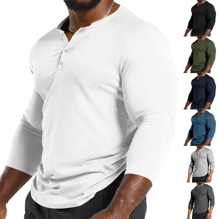 Herren Langarm-Henley-Shirt aus atmungsaktivem Baumwollmix mit Knopfdetails Drune