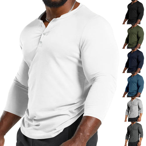 Herren Langarm-Henley-Shirt aus atmungsaktivem Baumwollmix mit Knopfdetails Drune