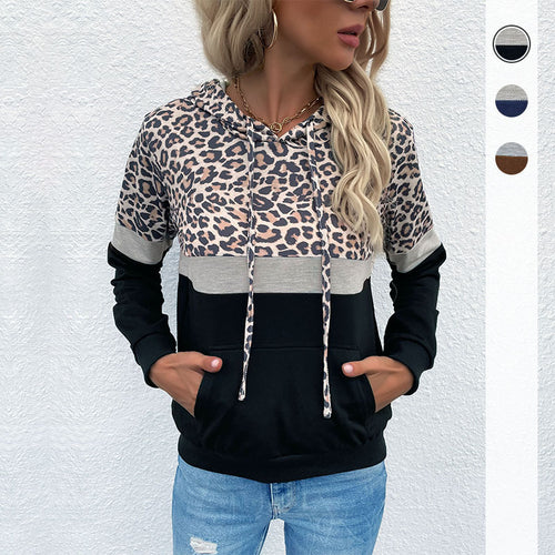 Damen sportlicher Kapuzenpullover mit modischem Tiermuster und kontrastierenden Farbblöcken Drune