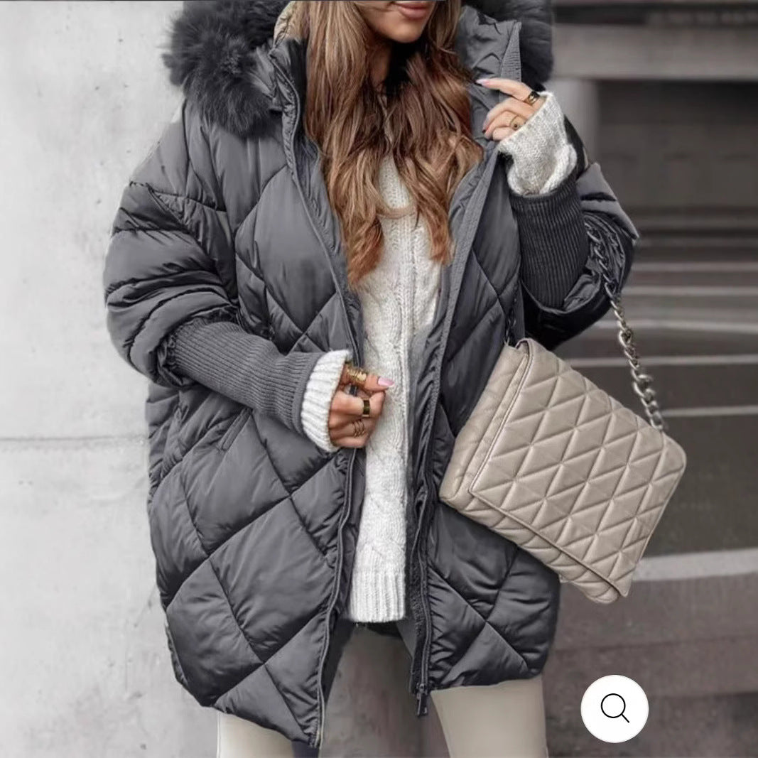 Damen Oversized Steppjacke mit abnehmbarem Kunstfellkragen Drune