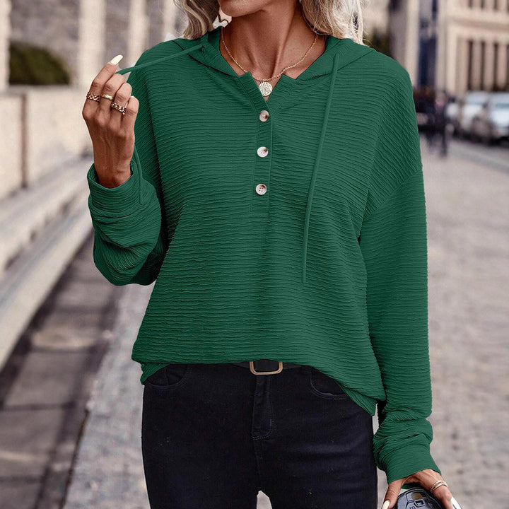 Damen Kapuzenshirt mit Knopfleiste und strukturierter Oberfläche Drune