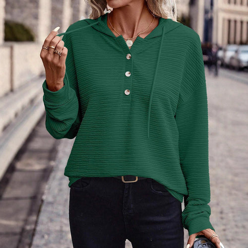 Damen Kapuzenshirt mit Knopfleiste und strukturierter Oberfläche Drune