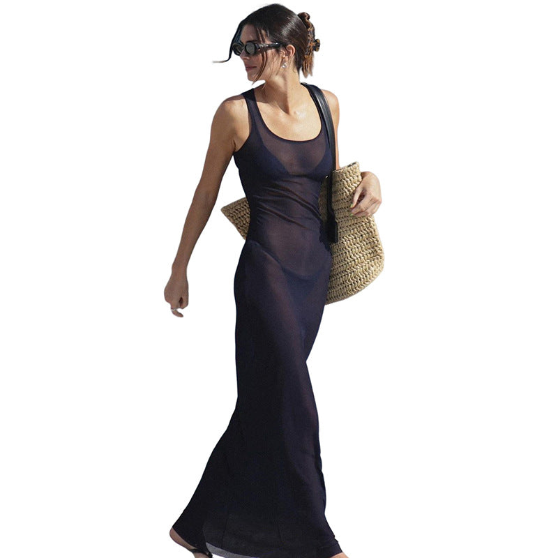 Damen Elegantes Maxi-Kleid mit transparenten Einsätzen Drune