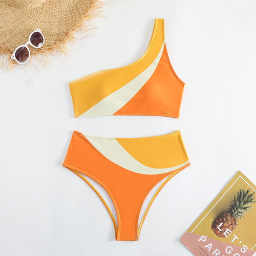 Damen asymmetrisches Bikini-Set mit hohem Beinausschnitt Drune