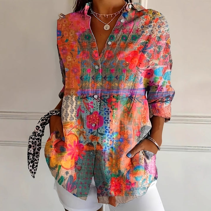Damen Künstlich Gemustertes Button-Up Hemd Drune