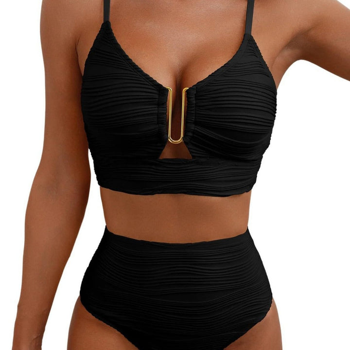 Damen Hochgeschnittener Bikini mit modischem Plissee-Design Drune