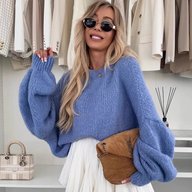 Damen luftiger Strickpullover mit voluminösen Ärmeln Drune