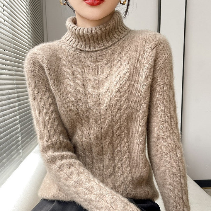 Damen Grobstrickpullover mit hohem Kragen und strukturiertem Zopfmuster Drune