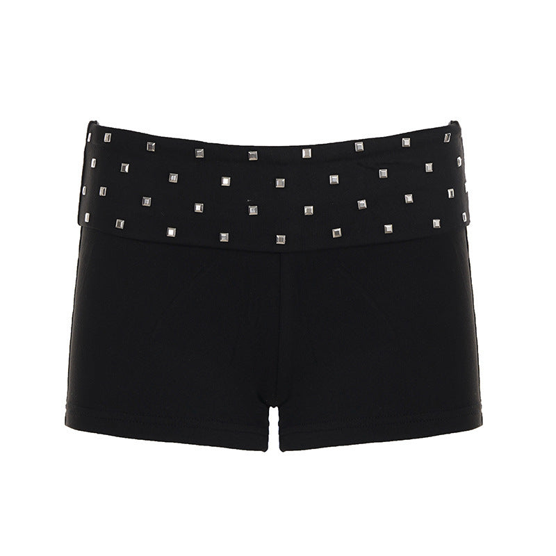 Damen modische Shorts mit glitzerndem Steinbesatz Drune