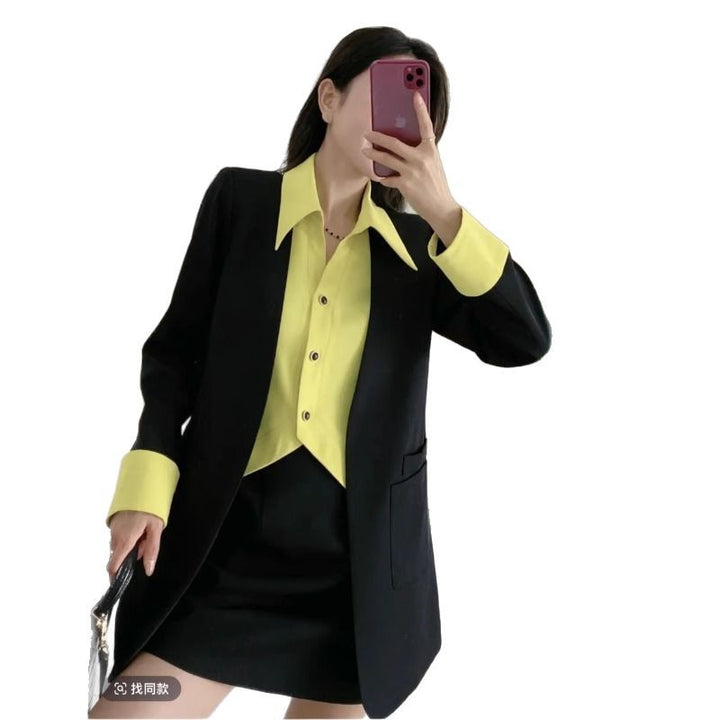 Damen elegantes Blazer-Ensemble mit schickem Kragen und praktischen Taschen Drune