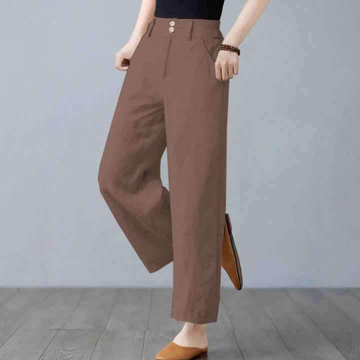 Damen Weite Leinenhose mit elastischem Bund und praktischen Seitentaschen Drune