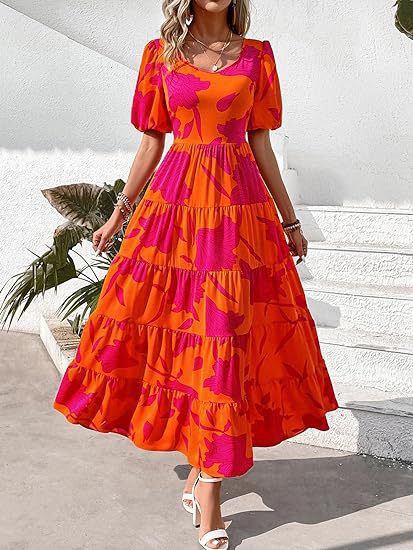 Damen Maxikleid mit schwingendem Saum und floralem Muster Drune