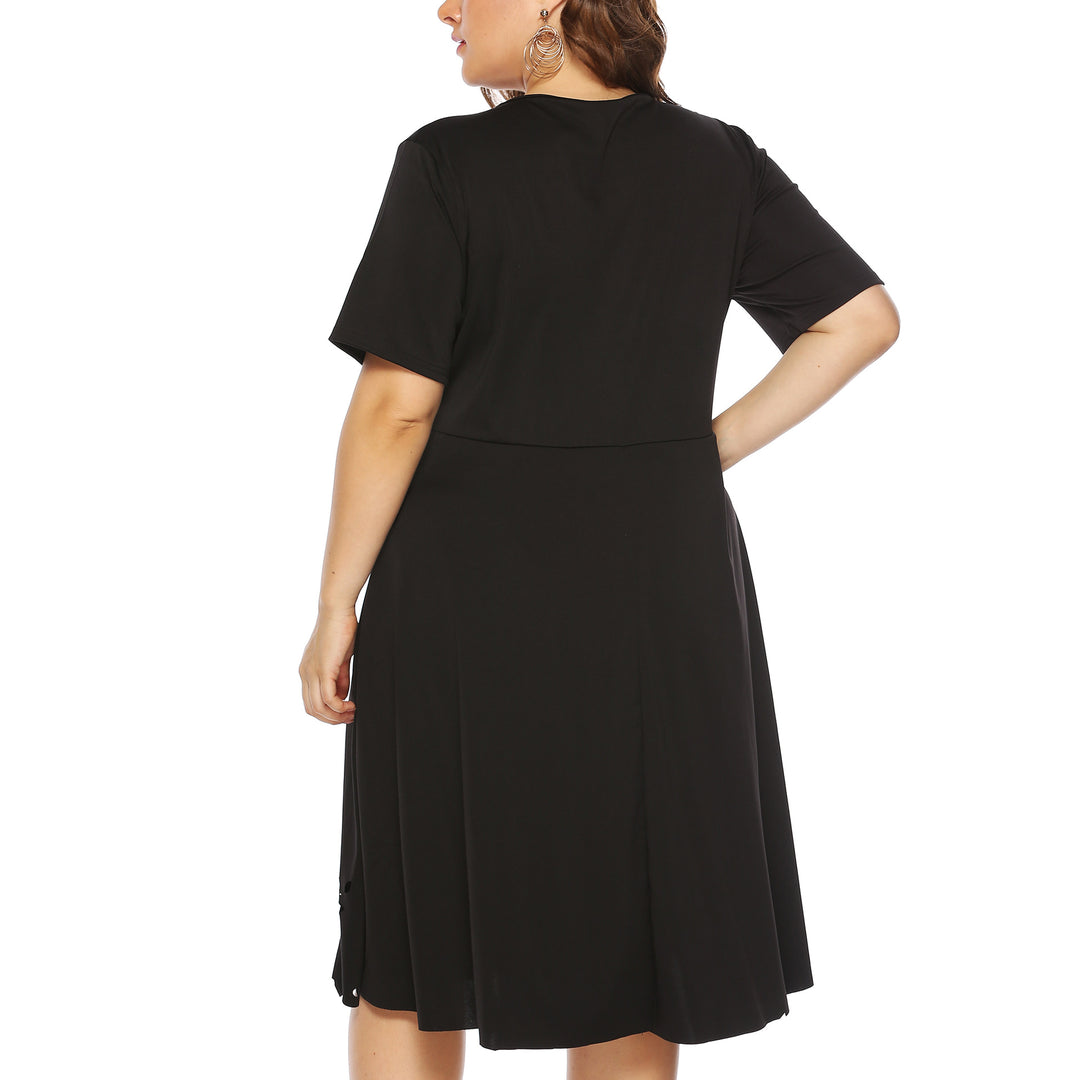 Damen elegantes Kleid mit durchbrochenem Kragen und wellenförmigem Saum Drune