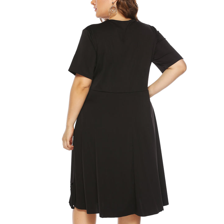 Damen elegantes Kleid mit durchbrochenem Kragen und wellenförmigem Saum Drune