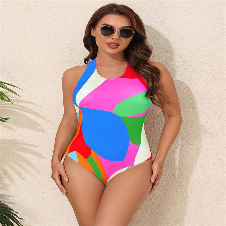 Damen Einteiliger Badeanzug mit buntem geometrischen Muster und hohem Beinausschnitt Drune