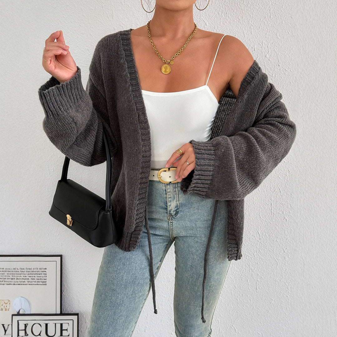 Damen gemütlicher Strickcardigan mit modernem Bindeband Drune