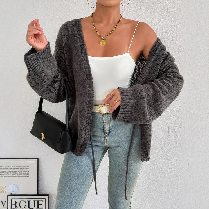 Damen gemütlicher Strickcardigan mit modernem Bindeband Drune