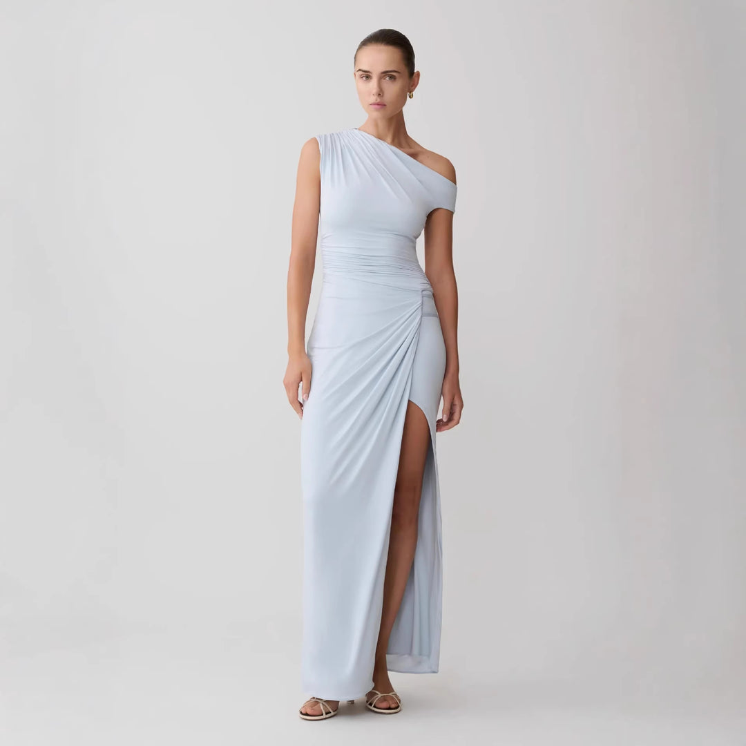 Damen Elegantes Maxi-Kleid mit One-Shoulder Design und hohem Schlitz Drune