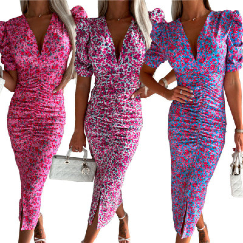Damen Figurbetontes Midi-Kleid mit Rüschendetails und seitlichem Schlitz Drune