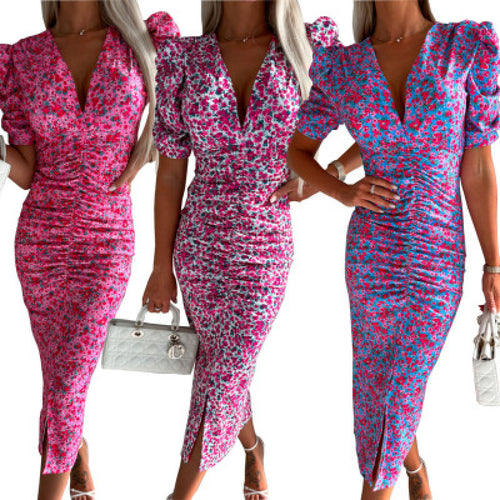 Damen Figurbetontes Midi-Kleid mit Rüschendetails und seitlichem Schlitz Drune