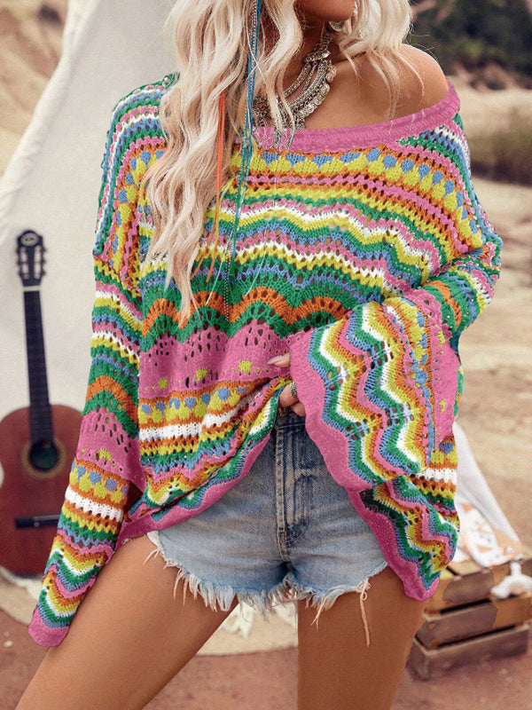 Damen Grober Strickpullover mit großzügigem Wellenmuster und weitem Schnitt Drune