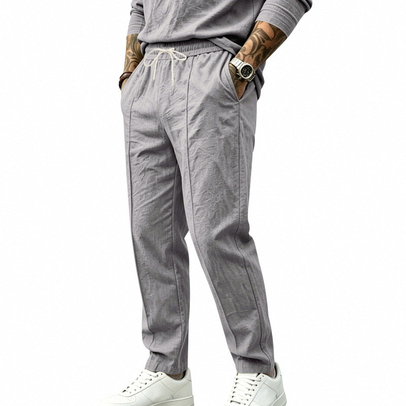 Herren nan tapered Freizeit-Chinohose mit elastischem Tunnelzugbund, dekorativer Bügelfalte und seitlichen Eingrifftaschen Drune