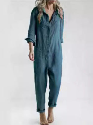 Drune | Damen Utility Jumpsuit mit Langen Ärmeln und Taschen