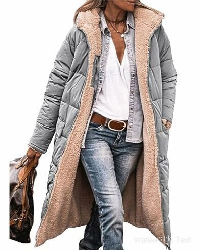 Damen Lange Steppjacke mit kuscheligem Innenfutter und modischer Kapuze Drune