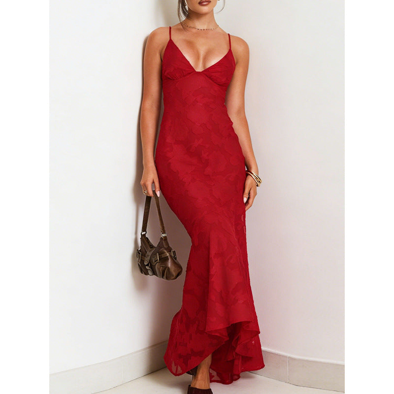 Damen Elegantes Maxi-Kleid mit raffiniertem Spitzenmuster und fließendem Rockteil Drune