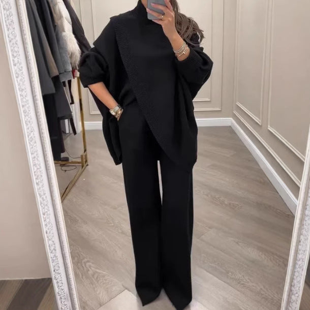 Damen Strickpullover und weite Hose Ensemble Drune