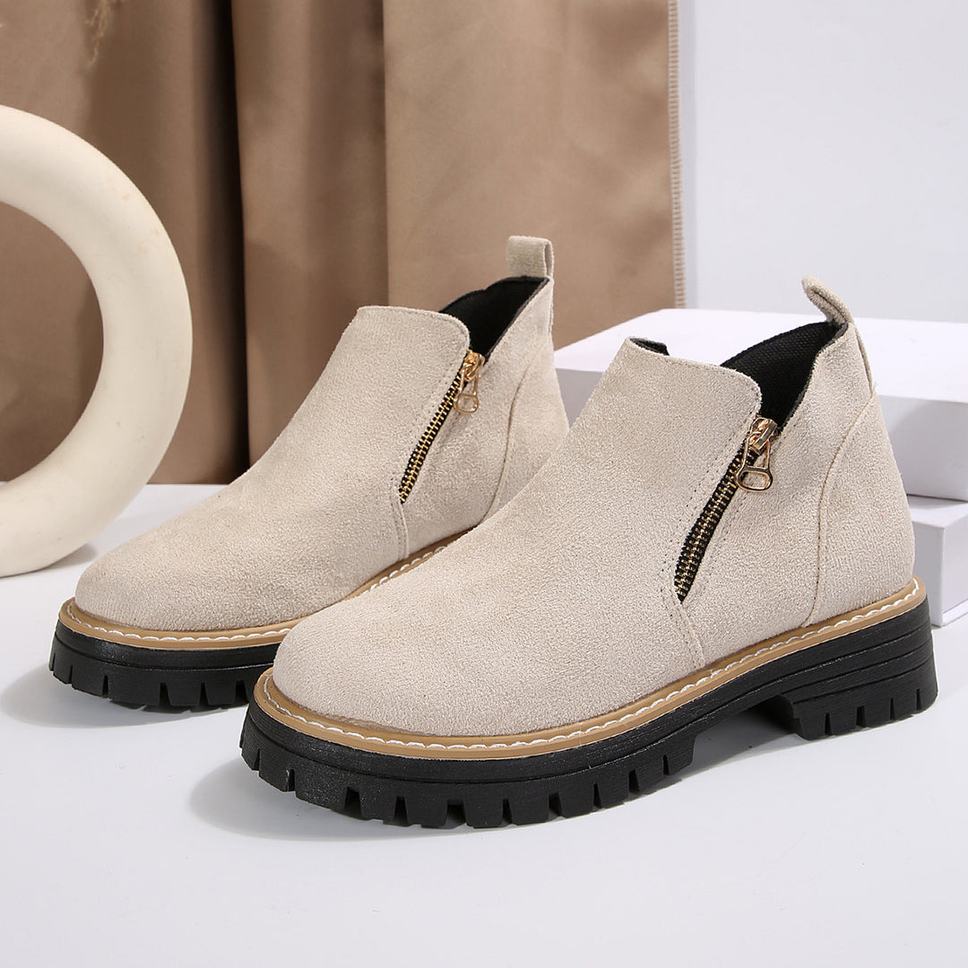 Damen nan Wildlederstiefelette mit robuster Profilsohle und seitlichem Reißverschluss Drune