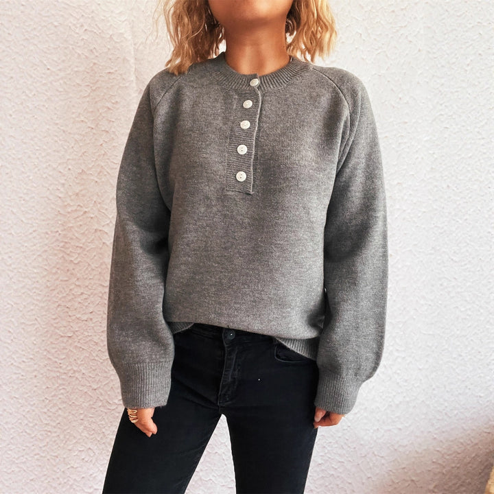 Damen gemütlicher Strickpullover mit Knopfdetails Drune