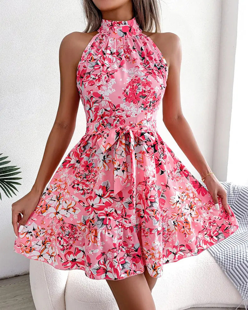 Damen Blumendesign Halterkleid mit verspieltem Rock Drune