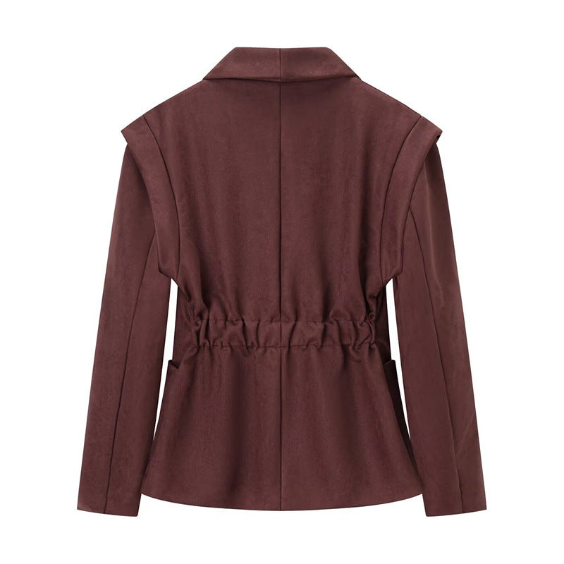 Damen Elegante Oversize-Blazerjacke aus weichem Wildlederimitat Drune