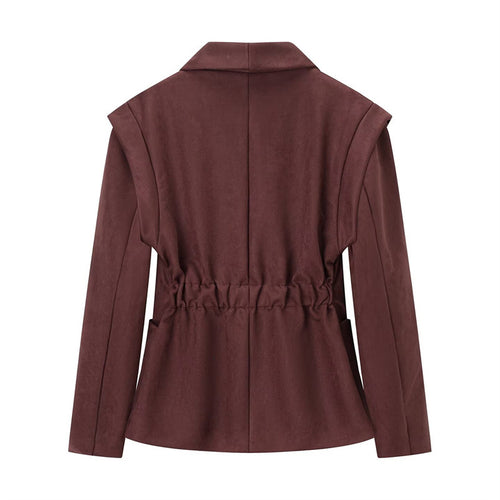 Damen Elegante Oversize-Blazerjacke aus weichem Wildlederimitat Drune