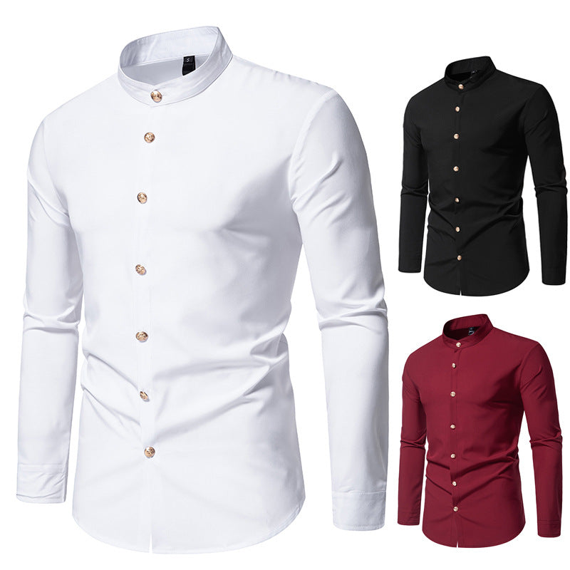 Herren Langarmhemd mit modernem Stehkragen und eleganten Knopfdetails Drune