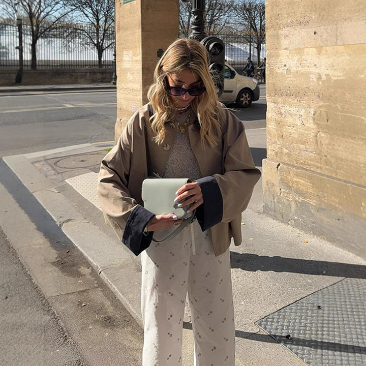Damen lässige Oversized-Jacke mit kontrastierendem Kragen Drune
