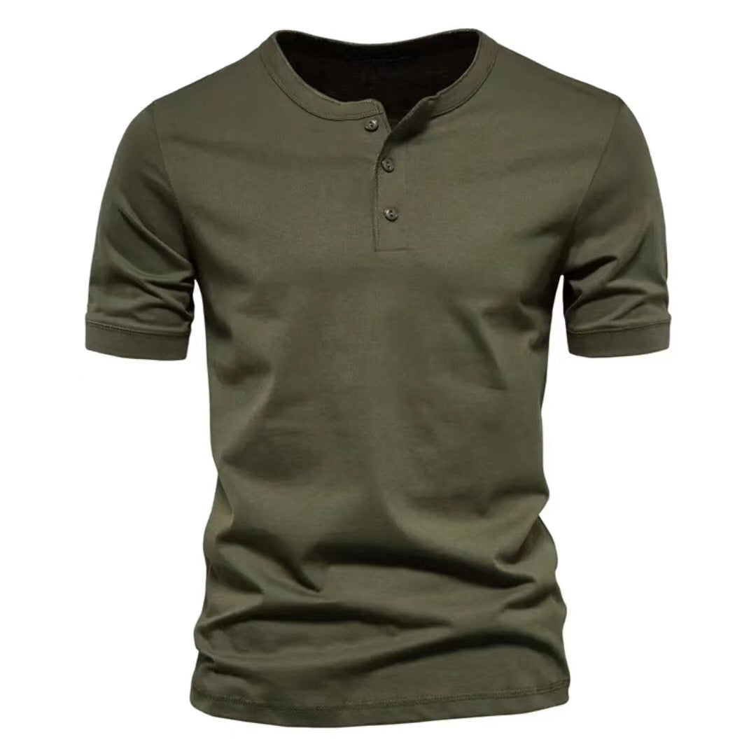 Herren nan tailliertes Kurzarm-Henleyshirt aus Baumwollmix mit Knopfleiste Drune