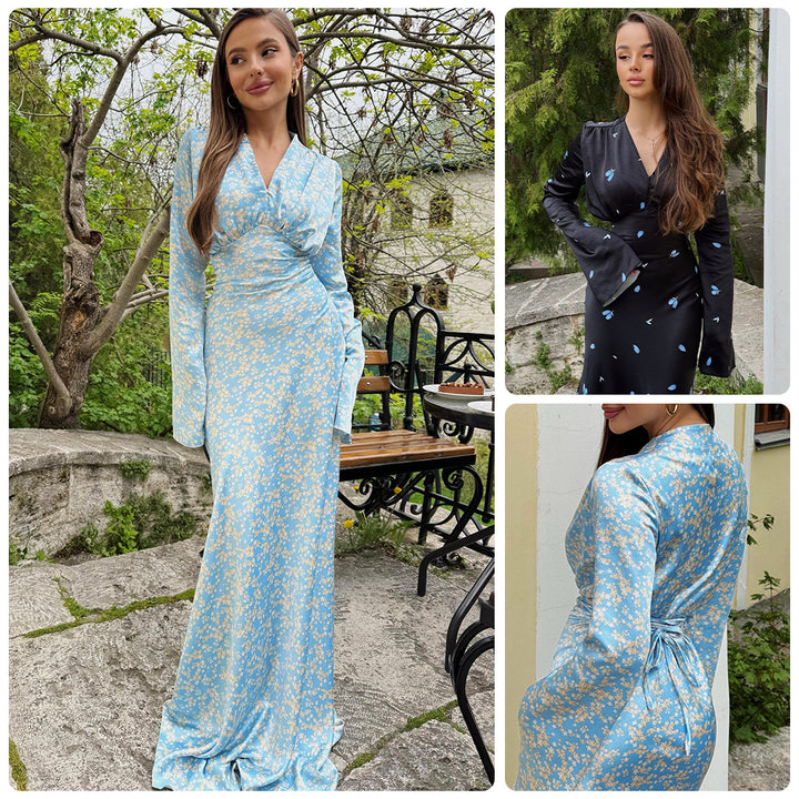 Damen Langärmeliges Maxikleid mit floralen Mustern und femininer Silhouette Drune