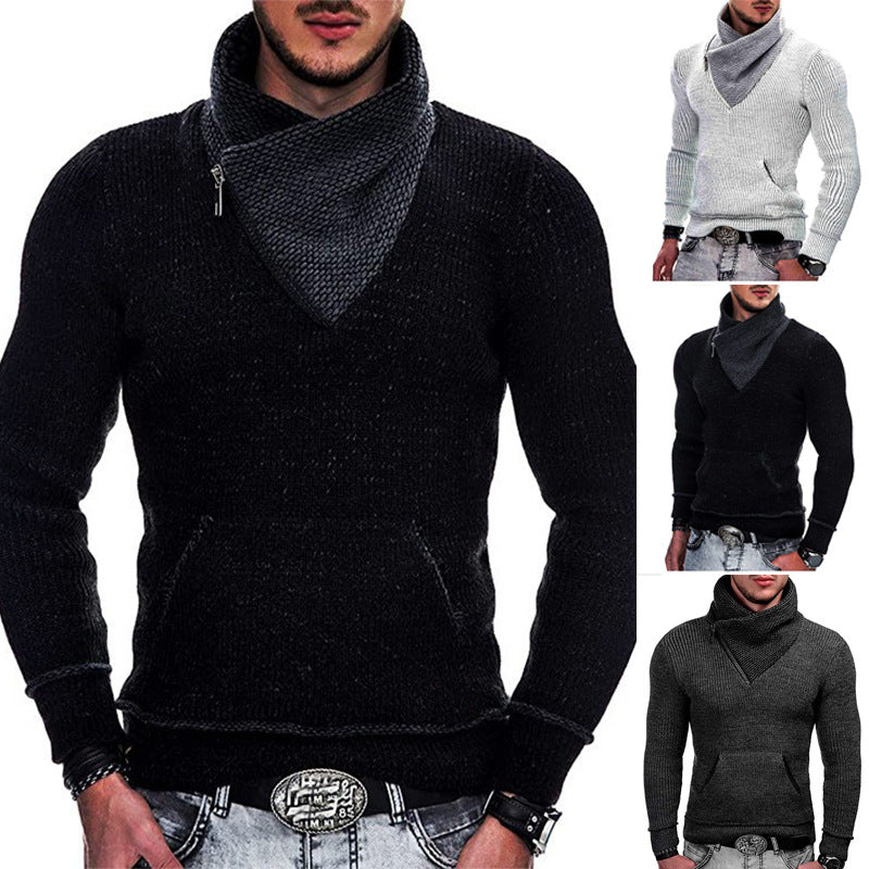 Herren Langarm Kapuzenpullover mit asymmetrischem Reißverschluss und strukturiertem Strickdesign Drune