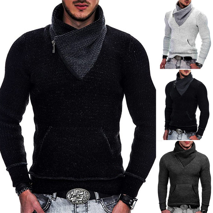 Herren Langarm Kapuzenpullover mit asymmetrischem Reißverschluss und strukturiertem Strickdesign Drune