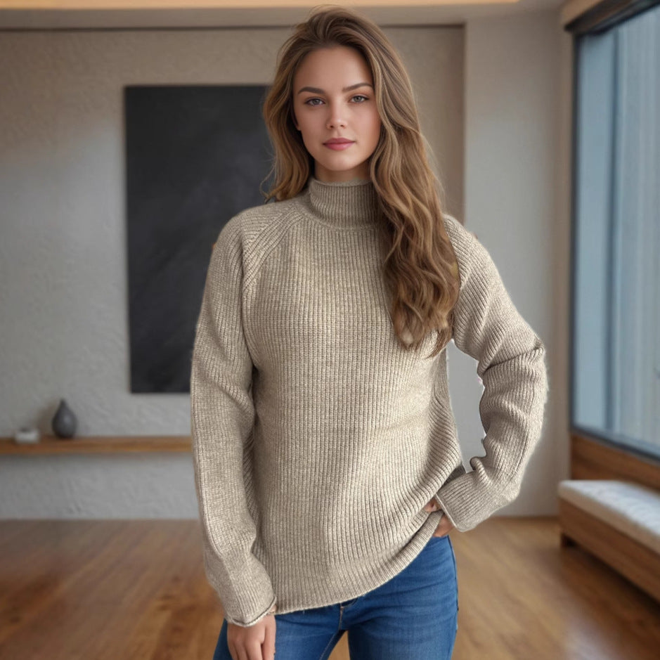 Damen gemütlicher Rollkragenpullover aus weichem Grobstrick Drune