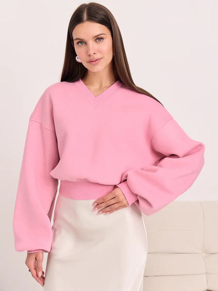 Damen Modischer Oversized-Sweater mit V-Ausschnitt und weiten Ärmeln Drune