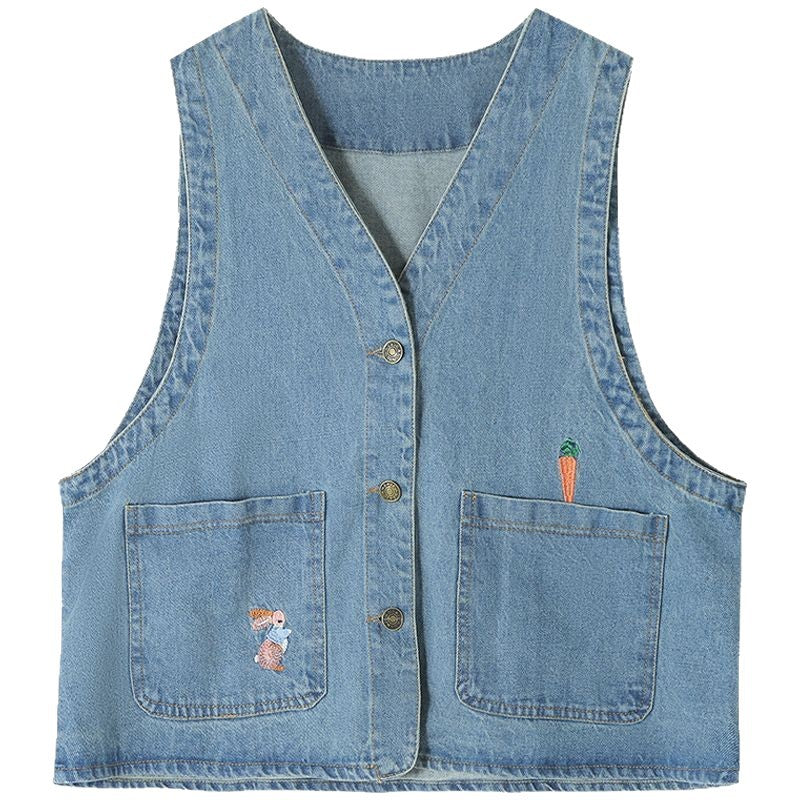 Damen modische Jeansweste mit Taschen und Knopfdetails Drune