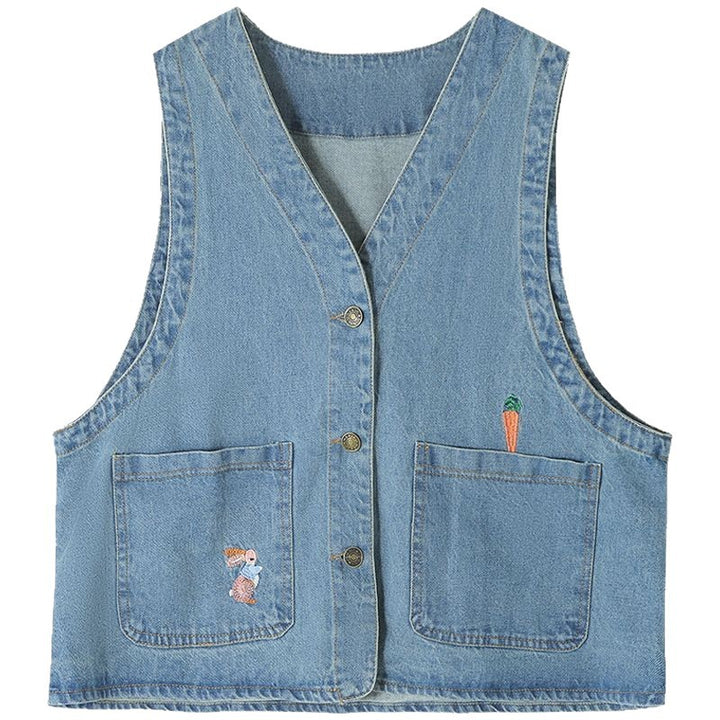 Damen modische Jeansweste mit Taschen und Knopfdetails Drune
