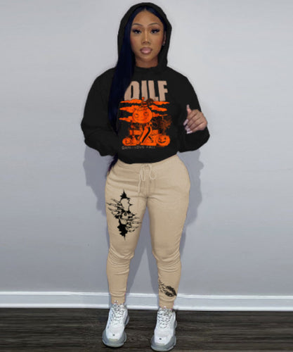 Damen Hoodie mit einzigartigem Druck und sportlicher Jogginghose Drune
