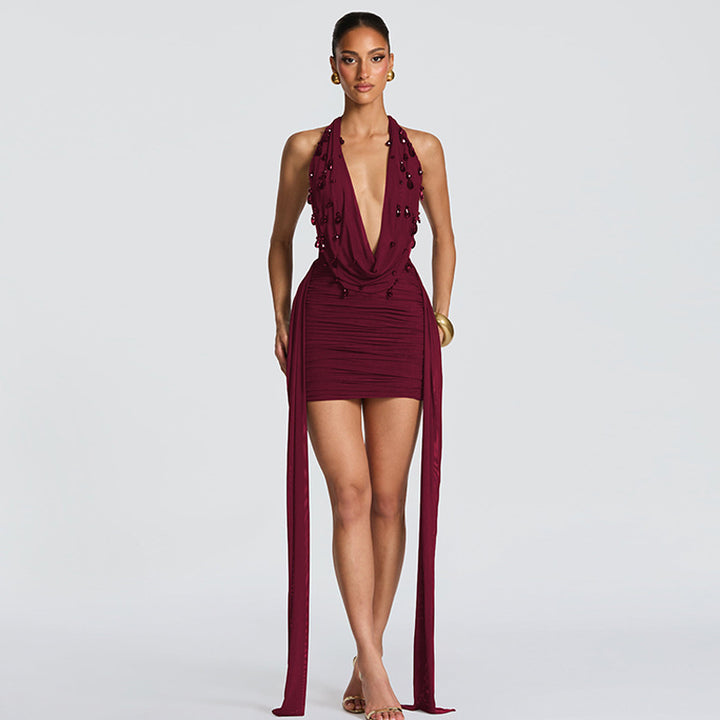 Damen Mini-Kleid mit luxuriösem Detail und elegantem Überwurf Drune