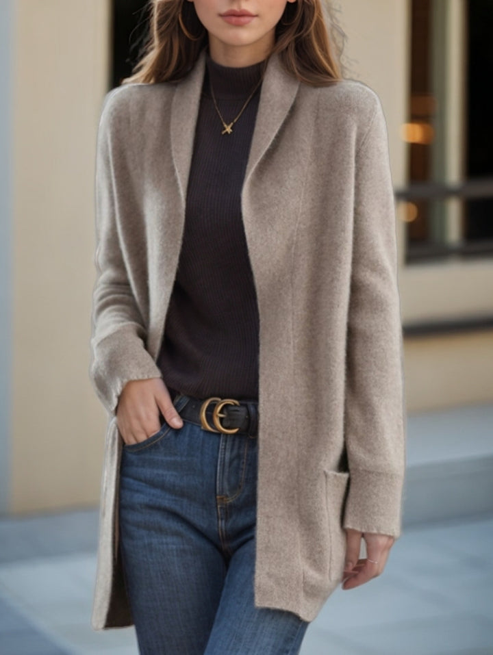 Damen Kuscheliger Strickmantel mit offenem Schnitt und praktischen Taschen Drune