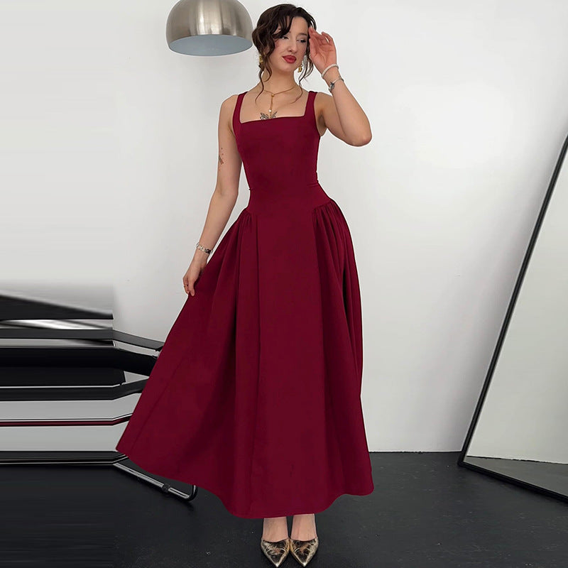 Damen Elegantes Abendkleid mit quadratischem Ausschnitt und fließendem Rock Drune